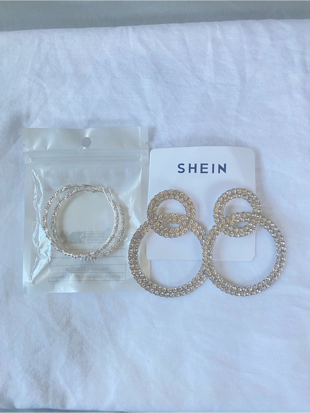 SHEIN Silver Rhinestone Hoop Earrings 2-Pair Set – NWT